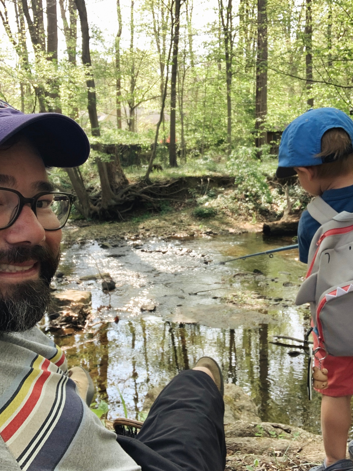 Fishing a creek.
